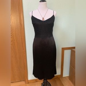 Badgley Mischka Black Lace and Pleats Spaghetti strap Cocktail Dress